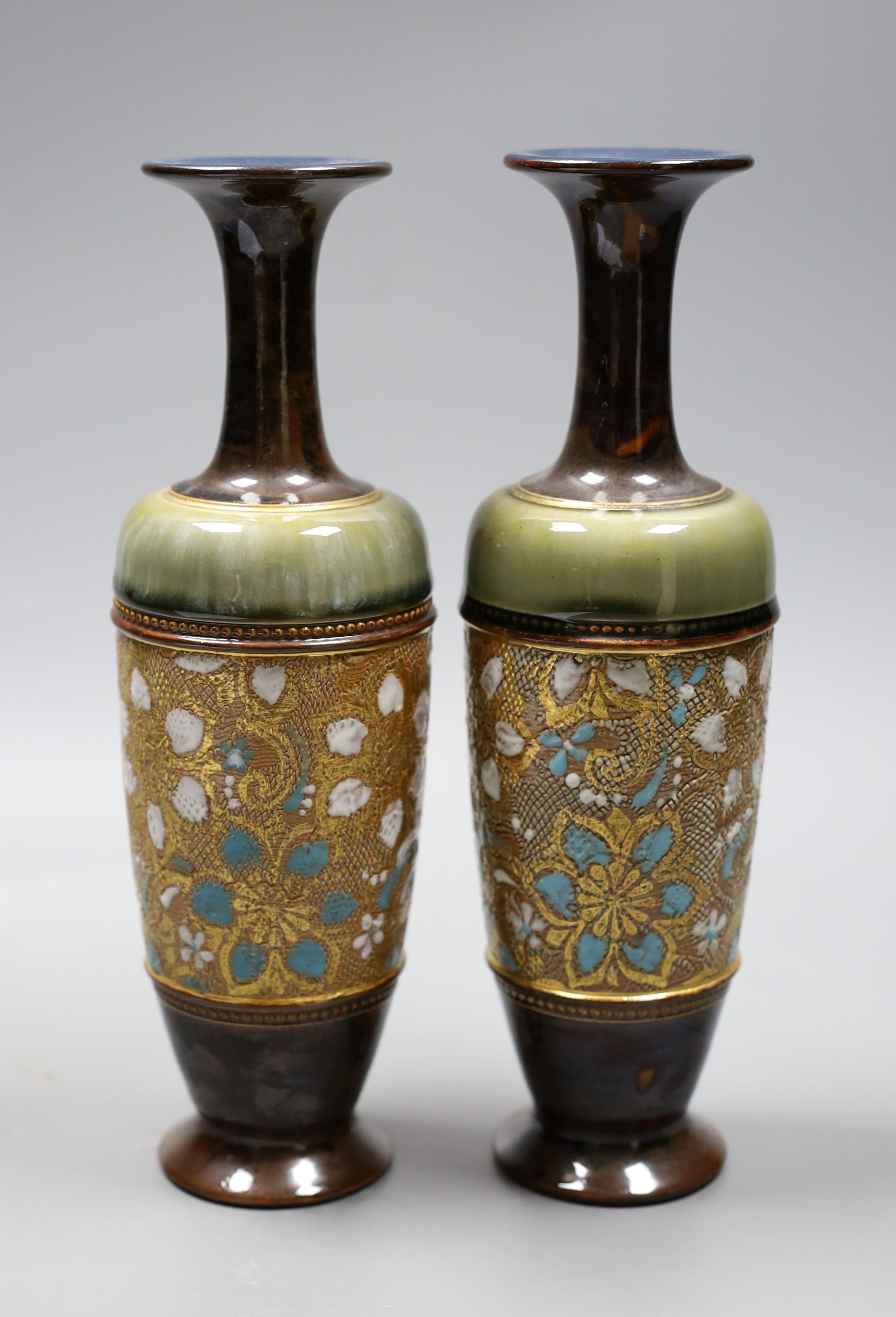 A pair of Royal Doulton Slaters patent vases, 22cms high